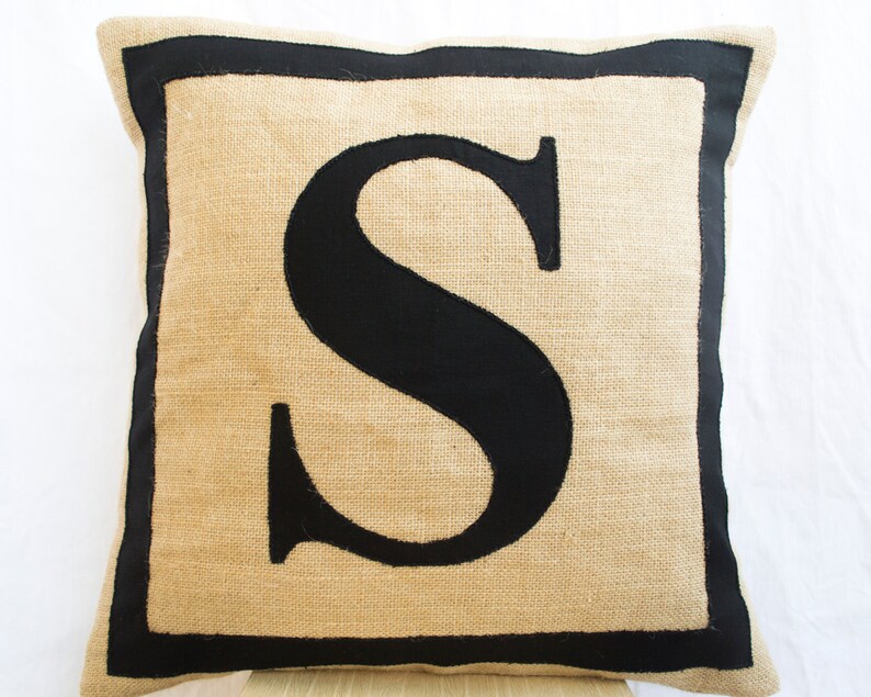 Personalized Monogram throw pillow Burlap pillows Black Etsy