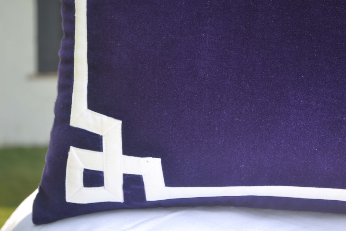 Purple Pillow Purple Plush Pillow Greek Key Pillow Velvet Etsy