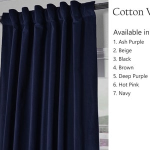 Navy Blue Cotton Velvet Curtain, Custom Velvet Drape, Rod Pocket Curtains, Tab Top Curtain, Custom Drape Door Curtain Window Curtain Drapery