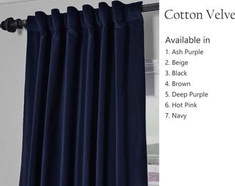 Navy Blue Cotton Velvet Curtain, Custom Velvet Drape, Rod Pocket Curtains, Tab Top Curtain, Custom Drape Door Curtain Window Curtain Drapery