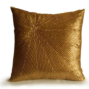 Gold Throw Pillow, Gold Disco Pillow Cover, Gold Euro Shams, Gold Sequin Pillow, Handmade Beaded Pillow Cover