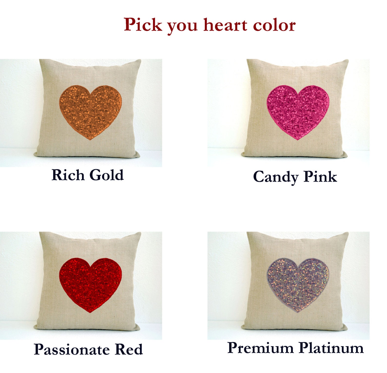 Offwhite Burlap Heart Pillow Cover With Platinum Heart Made Etsy