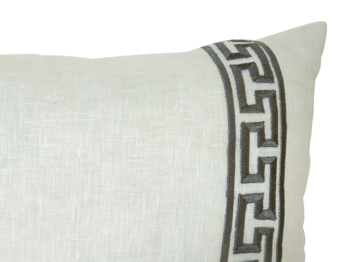 Greek Key Pillow Cover White Gray Pillow Greek Key Lumbar Etsy