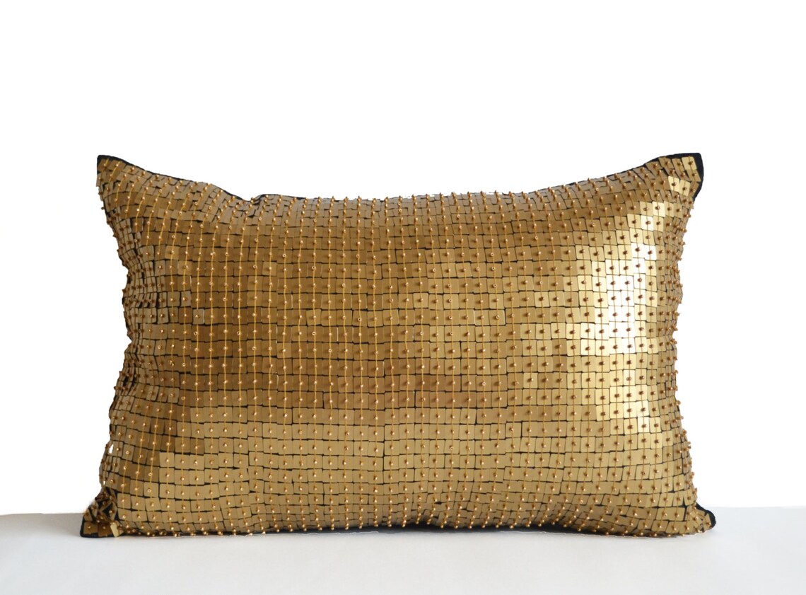 Gold Sequin Pillow Gold Accent Throw Pillow Gold Decor Gold Etsy