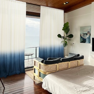 Blue Ombre Linen Curtain, Handmade Linen Curtain, Indigo Ombré Curtain Panels, Custom Made Curtains Drapery, Window Curtains, Door Curtains