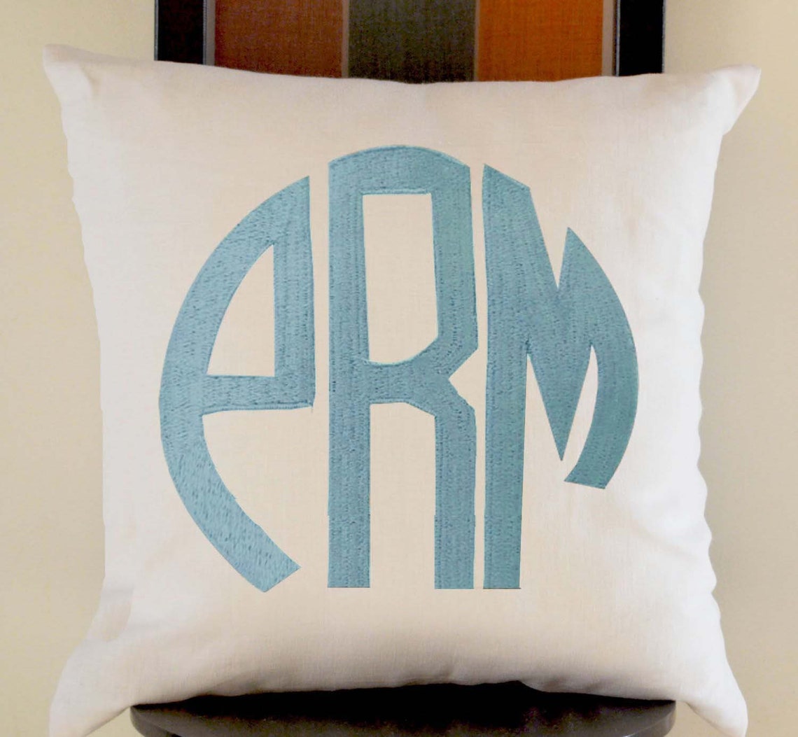 Embroidered Monogram Throw Pillow Cover Spring Monogram Etsy