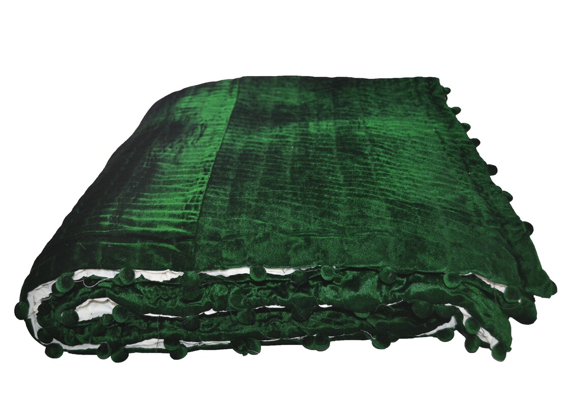 Velvet And Cotton Quilt Emerald Green Ivory Blanket Pick Etsy