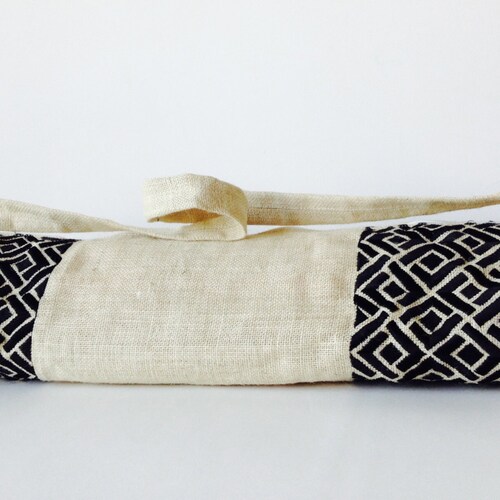 Yoga Bag Ivory Burlap Bag Black Embroidered Yoga Mat Bag Etsy