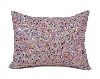 Multi Color Pink Sequin Beaded Pillow Cover, Lumbar Pink Throw Pillowcase, Cute Little Pillow, Gift Sequin Pillow, Sparkling Pink Pillow