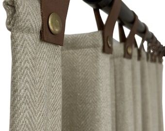 Herringbone Wool Curtains With Brass Snap Buttons, Custom Made Curtains, Heat Blocking Curtains, Thermal Insulated Curtains, Summer Curtains