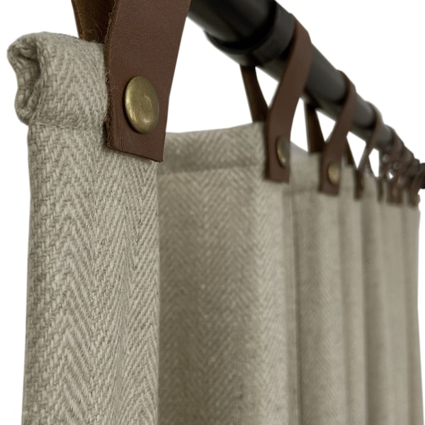 Herringbone Wool Curtains With Brass Snap Buttons, Custom Made Curtains, Heat Blocking Curtains, Thermal Insulated Curtains, Summer Curtains