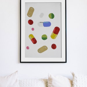 Dancing Pills Wall Art, Colorful Medication Art, Happy Pills Wall Decor, Funny Wall Art, Fun Gift for Her, Pharmacist Wall Art Gift