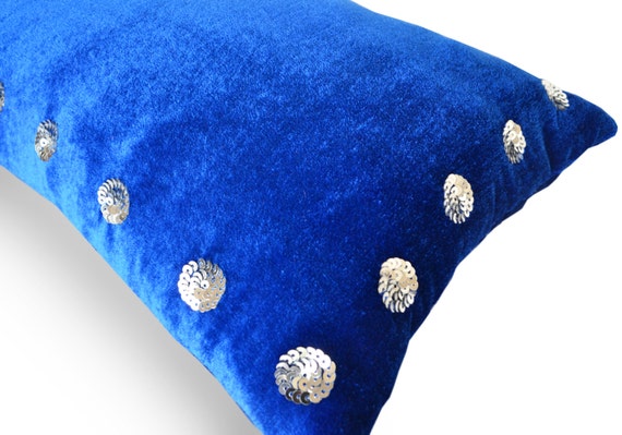 Blue Velvet Pillow Cover Sequins Pillow PLUSH Velvet Pillow Cover Royal Blue