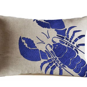 Lobster Throw Pillow Cover, Blue Lobster Pillow, Coastal Pillows, Nautical Throw Pillows, Sea Animal Pillow Cover,  Beach House Decor