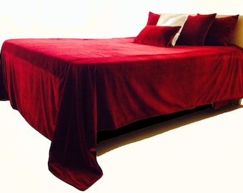 Christmas Bedding, Luxury Dark Red Bedspread, Couture Luxe Velvet Bed Linen, Available in Multiple Sizes, Shams Also Available