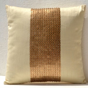 Sequin Throw Pillows, Gold Pillow Covers, Cream Silk Pillow, Faux Silk Cushion, Gold Cushion, Sofa Pillow, Housewarming gifts, Couch Pillows