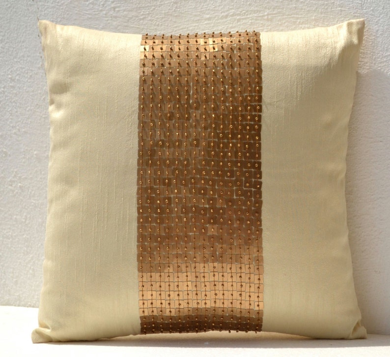 Gold Pillow Cream Silk Pillow Silk Cushion Gold Cushion Etsy