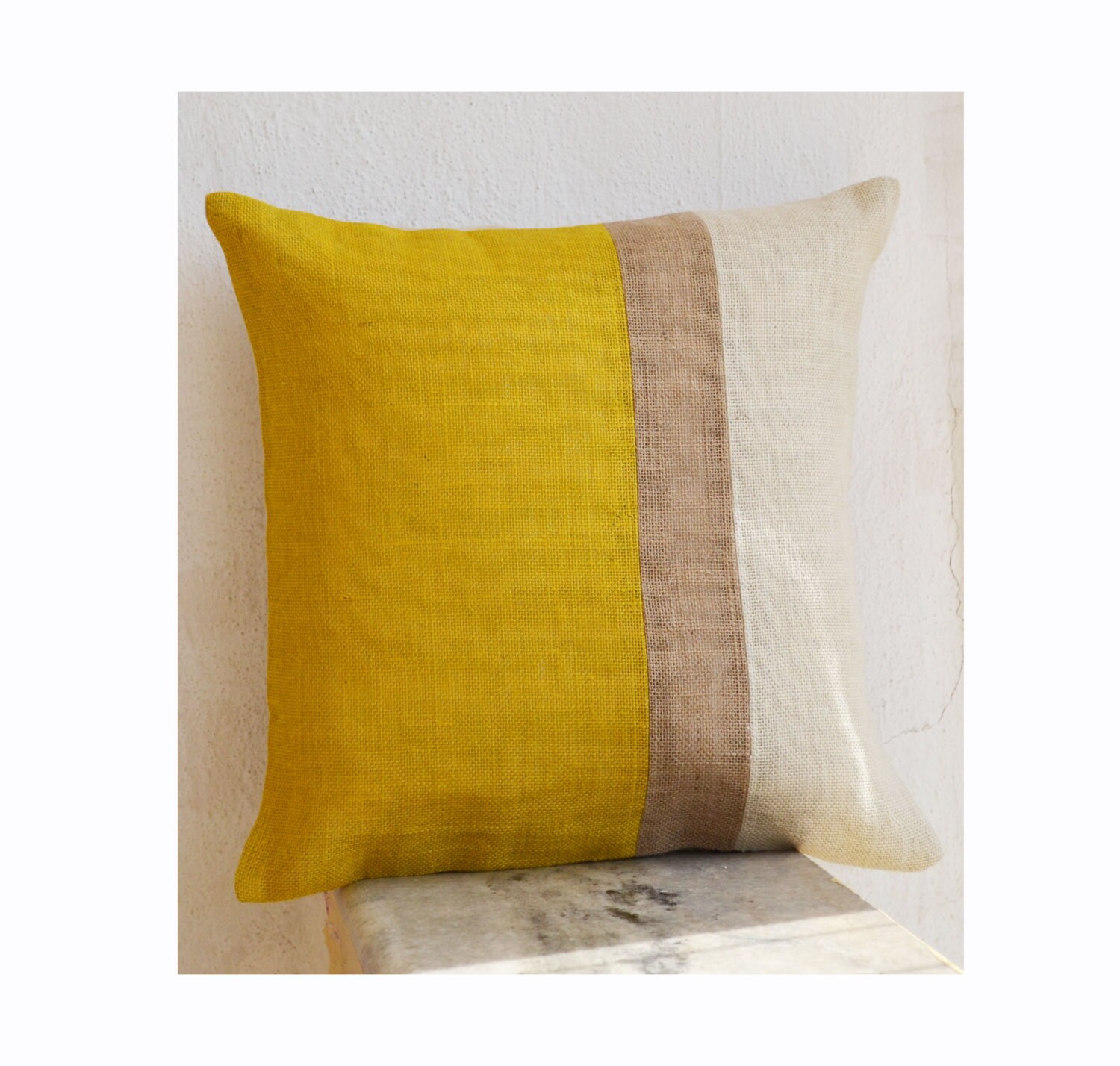 Yellow Pillow Throw Pillows Color Block Burlap Pillow Etsy