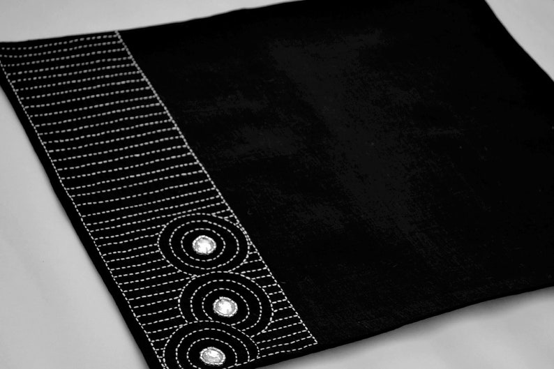 Sashiko Japanese Embroidery Placemats Embroidered Mats Black Etsy