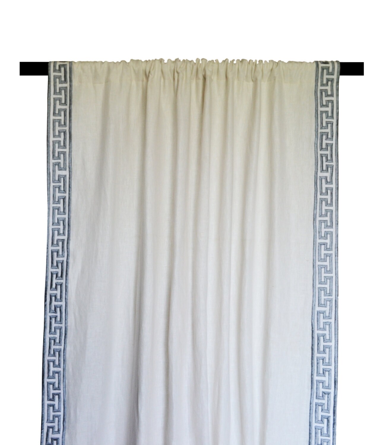 Linen Curtains Greek Key Curtain Heat Blocking Curtain Door Etsy