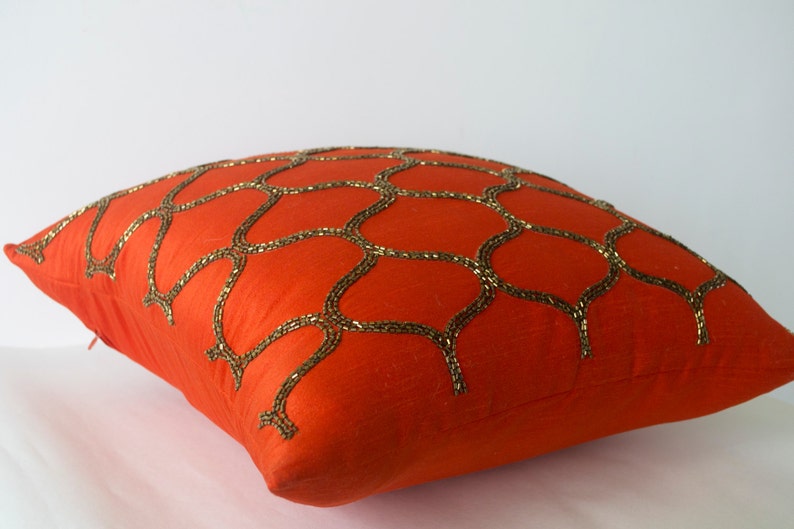 Orange Decorative Pillow Silk Pillow Covers Orange Brown Etsy