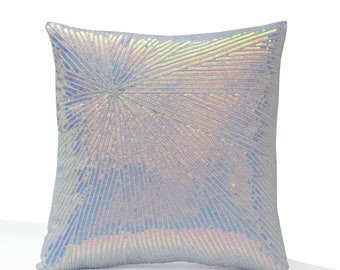 Sequin Pillow, Liquid Metal Pillow, Sparkling Pillow, White Sequin Pillow Cover, Rainbow Decorative Pillow, Available in Multiple Sizes