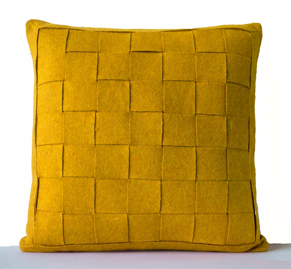 Mustard Pillow Felt Weave Pillows Decorative Throw Pillow Etsy