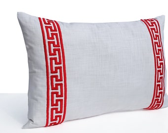 Red White Greek Key Pillow Cover