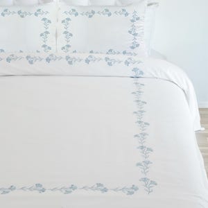 Embroidered Floral Duvet Cover Set, 400TC 100% Cotton Duvet Cover Set, Flower Embroidery Bedding, White Embroidered Duvet Cover