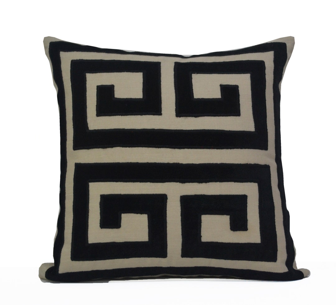 Greek Key Pillow Cover Fretwork Pillow Cover Beige Gray Etsy
