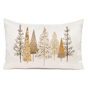 Copricuscino lombare natalizio, copricuscino natalizio dorato, copricuscino per albero di Natale fatto a mano, cuscino natalizio moderno, cuscino natalizio