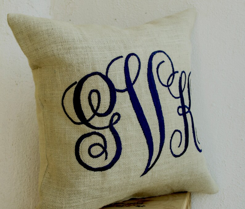 Burlap Pillow Covers Embroidered Pillow Monogram Pillow Etsy