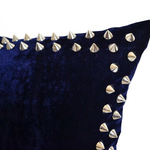 Navy Velvet Pillow, Stud Pillow, Blue Velvet Pillow, Silver Navy Cushion Cover, Avant Garde Décor, Housewarming Gift, Halloween Décor Pillow