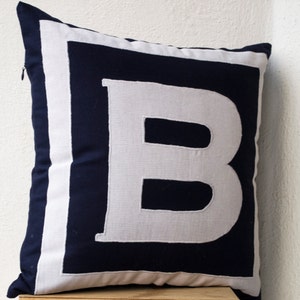 Letter Cushion, Monogram Pillow, Personalized Navy Blue Big Letter Pillow, Navy Monogram Pillow, Navy Blue Pillow, Initial Cotton Pillow image 2