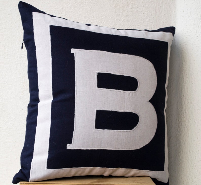 Letter Cushion, Monogram Pillow, Personalized Navy Blue Big Letter Pillow, Navy Monogram Pillow, Navy Blue Pillow, Initial Cotton Pillow image 2