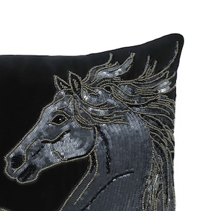 Galloping Horse Sequin Velvet Pillow Cover, Equestrian Velvet Cushion Cover, Velvet Horse Embroidery Pillow Cover, Equine Velvet Cushion