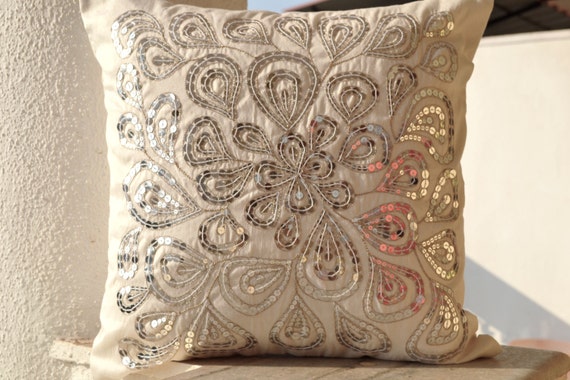 Sa207a Ivory White 3D Flower Taffeta Satin Cushion Cover/Pillow Case*Custom Size 
