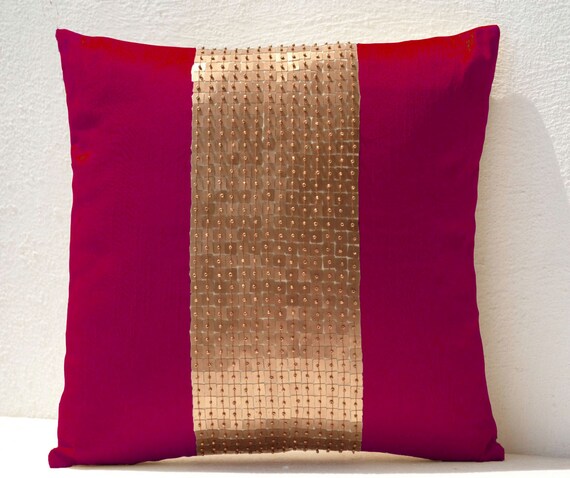Throw Pillow Cover Fuchsia Gold Color Gold Art Silk Throw Pillow Cover