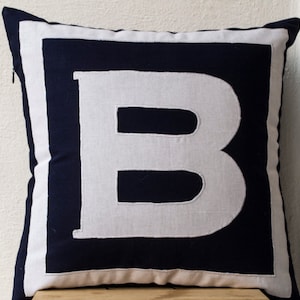 Letter Cushion, Monogram Pillow, Personalized Navy Blue Big Letter Pillow, Navy Monogram Pillow, Navy Blue Pillow, Initial Cotton Pillow image 1