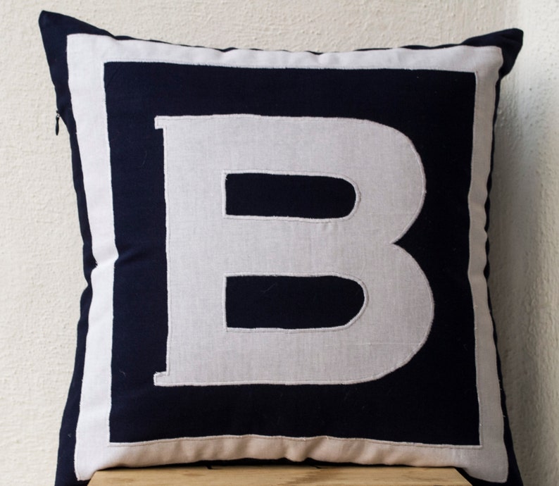 Letter Cushion, Monogram Pillow, Personalized Navy Blue Big Letter Pillow, Navy Monogram Pillow, Navy Blue Pillow, Initial Cotton Pillow image 1