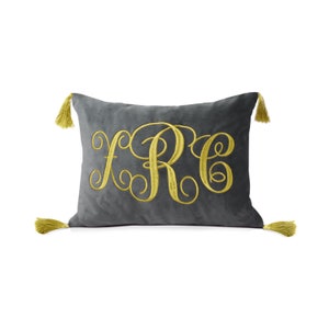 Velvet Monogram Pillow Cover, Grey Velvet Personalized Pillow Case, Monogrammed Cushion Cover, Embroidered Cushion Cover