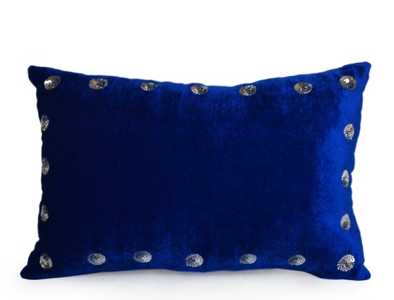 Blue Velvet Pillow Cover Sequins Pillow PLUSH Velvet Pillow Cover Royal Blue