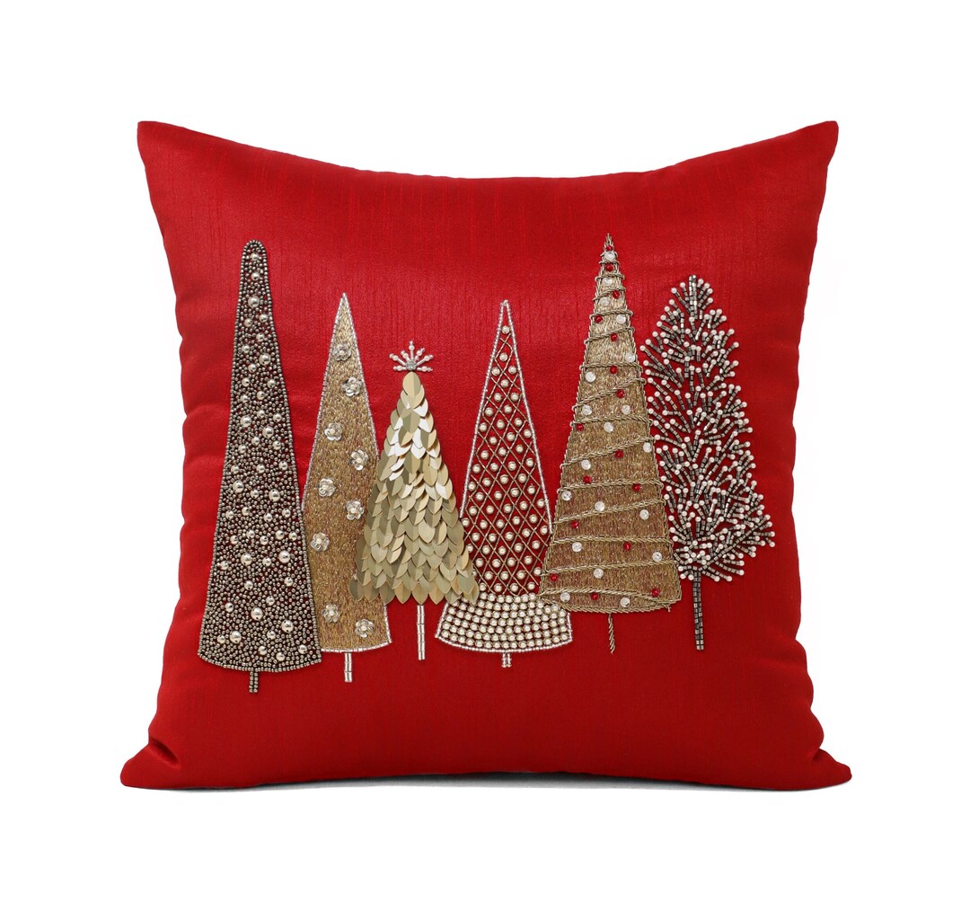 Red Bow Cream - Christmas Pillow Cover Hand Felted Wool - 20