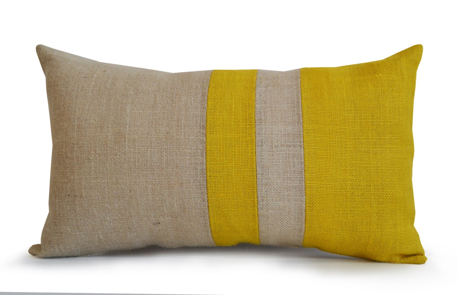Burlap Pillow Cover Yellow Ivory Color Block Pillow Rustic Etsy