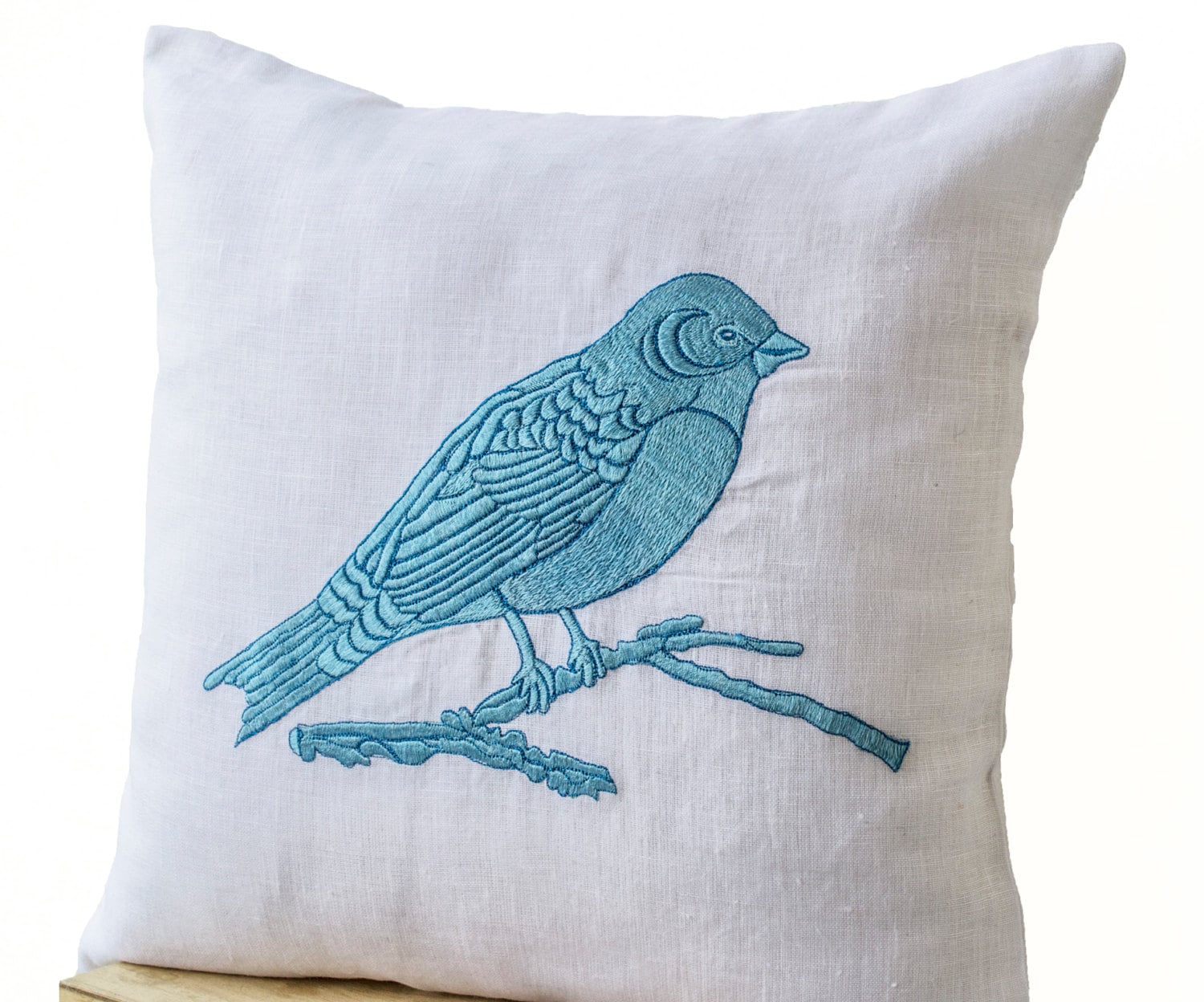Decorative Throw Pillows Cover Blue Bird Embroidered White Etsy