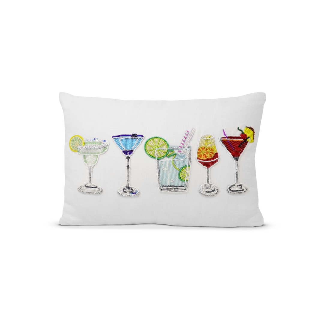 Cocktail Pillow Cover, Drinks Pillow Cover, Beaded Pop Art Pillow, Bar Room Décor, Bachelorette