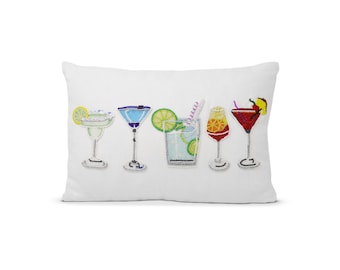 Cocktail Pillow Cover, Drinks Pillow Cover, Beaded Pop Art Pillow, Bar Room Décor, Bachelorette Gift, Birthday Gift Pillow, Girl Room Pillow