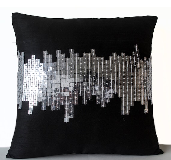 Black Silver Pillows Decorative Pillow Cover Black Cushion Etsy