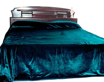 Teal velvet bedcover, Bed linen in luxe velvet, Custom Size, King bedspread, Queen Size, Teal bedspread, Velvet bedding, Twin bedspread