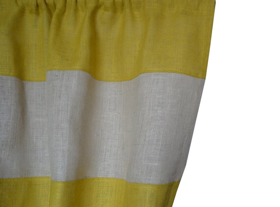 Burlap Curtains Drapes Yellow Ivory Color Block Dorm Etsy